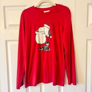Munki Munki Christmas Peanuts Red Long Sleeve PJ Top Santa Snoopy Sz Medium